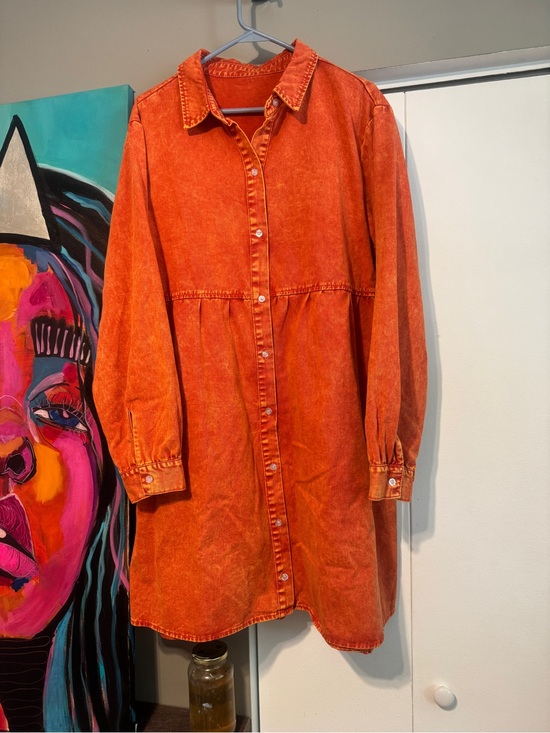 Dresses & Skirts - Vibrant Washed Burnt Orange Button-Up Shirt Dress 2X